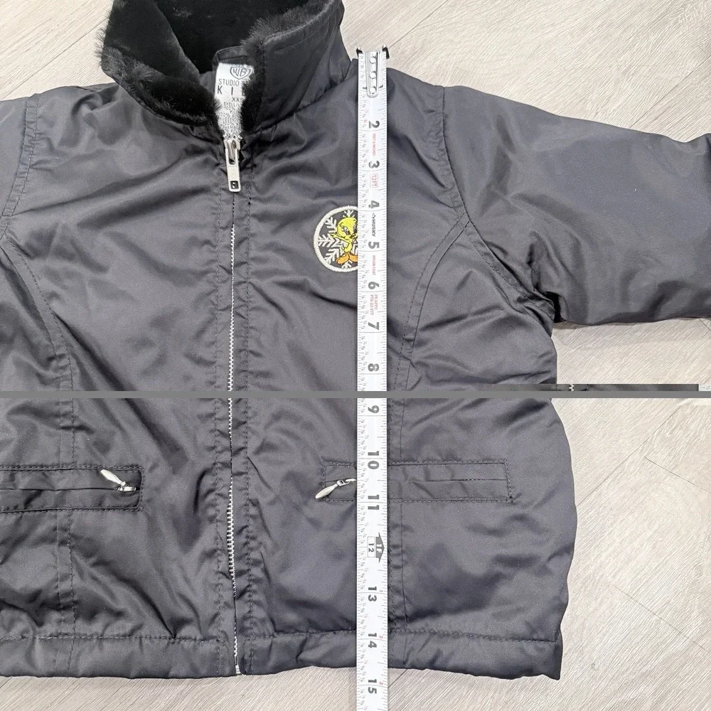 Vintage 1997 Warner Bros Studio Store Kids Tweety Bird Black Winter Jacket XXS
